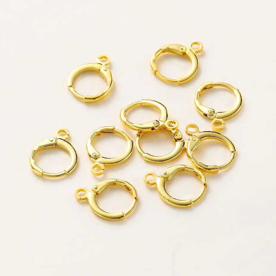 Conjunto de 10 brincos de latão banhado a ouro, 14k e 18k banhado a ouro, gancho redondo, brincos, jóias, diy, estilo francês, 10pcs