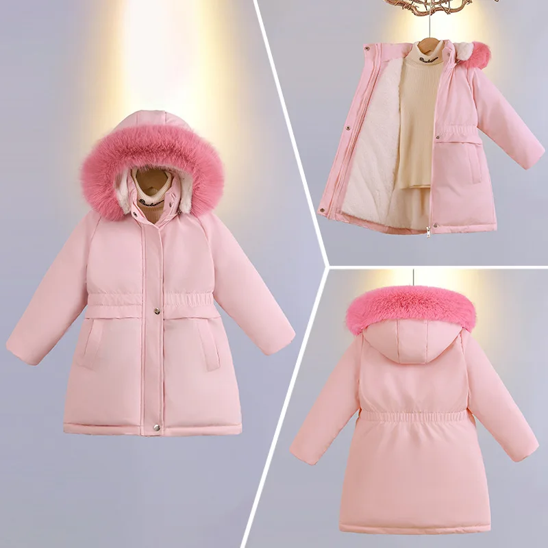 Girls Padded Coat Children's Thickened Warm Jacket Winter Kids Hooded Cotton Clothes Parkas New Fashion Fur Collar Outerwear