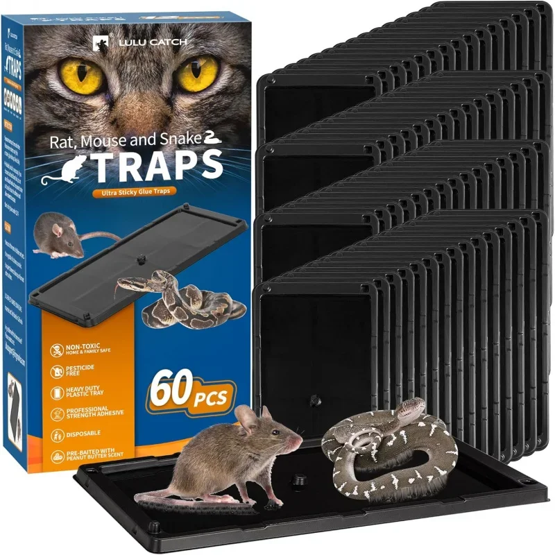 Sticky  Trap, 60 Large , Pre-Baited Heavy Duty Non-Toxic Bulk Glue Boards Mouse Traps Indoor Mice, Snakes, Rat, Insects