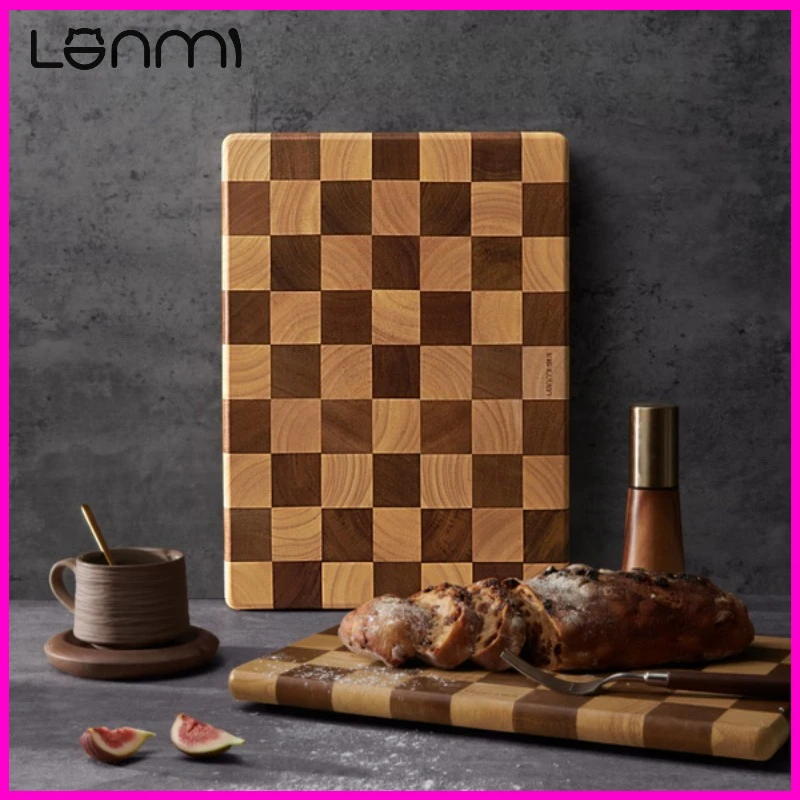 

LANMI 37/40CM Acacia Wood Checkerboard Cutting Board Solid Wood Chopping Board Easy Cleaning Mold-proof Household Kitchen Use