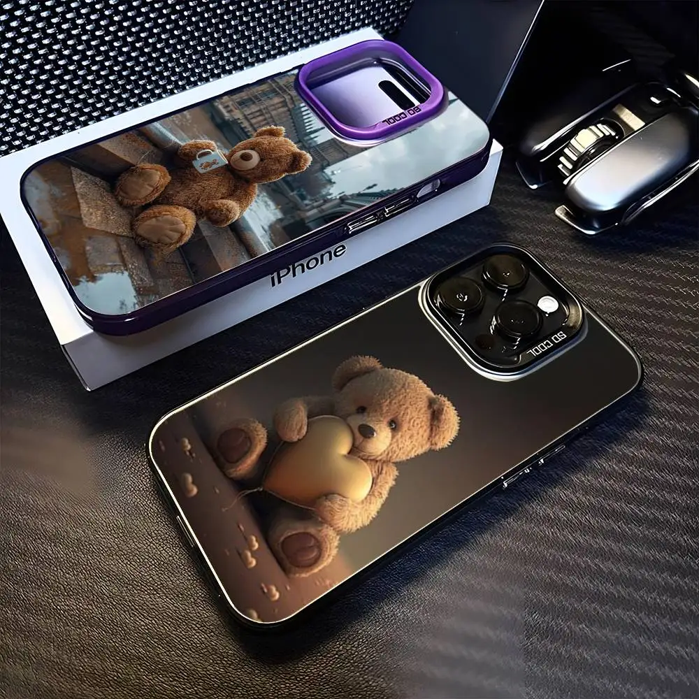 

Cute Teds-Bear Phone Case For iPhone 16,15,14,13,12,11,Mini,Pro,MAX Black Matte Shockproof Cover