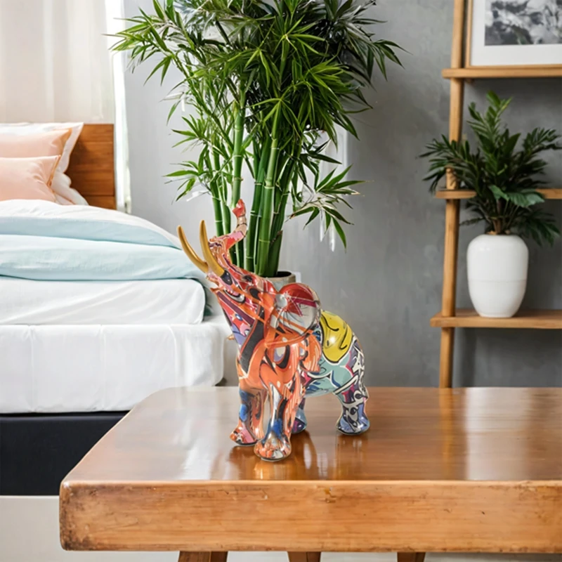 Nordic Painting Graffiti Elephant Sculpture Figurine Colorful Art Elephant Statue Resin Animal Statue Decor A-FS