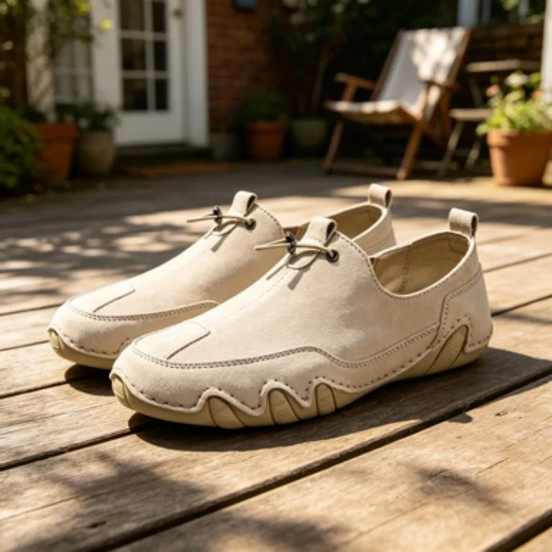

Men's Large Size Sports Leather Shoes Soft White Bean Shoes Casual Style Breathable round Toe Flat Heel Comfortable Summer Shoes