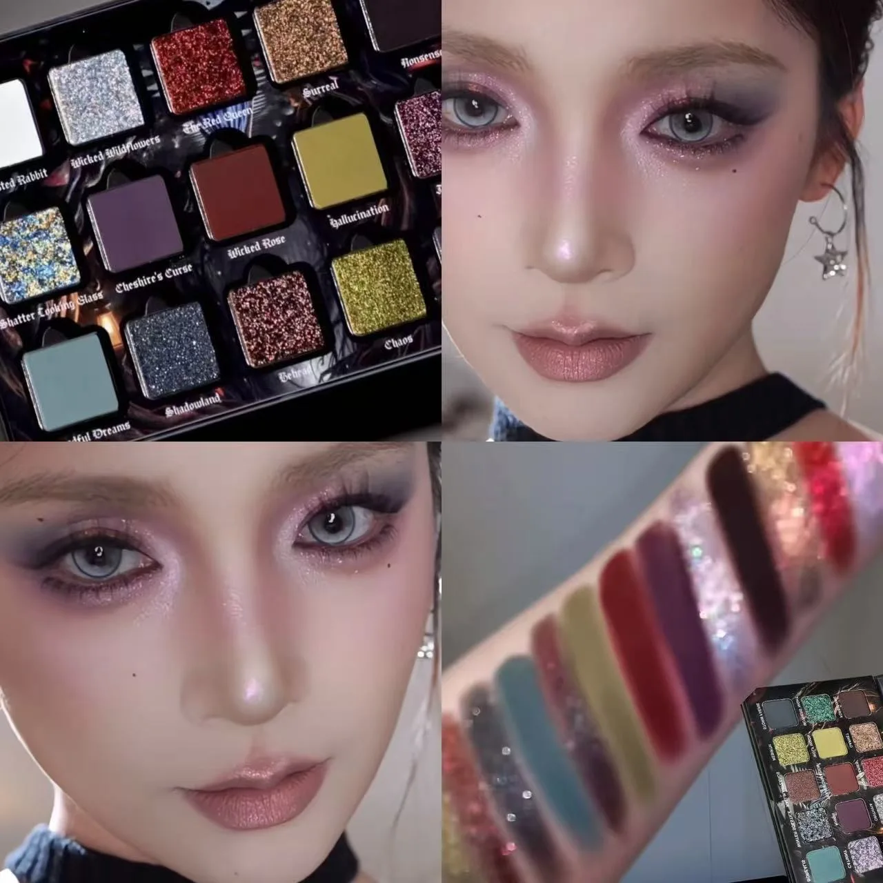 Paleta de sombras de ojos con brillo, placa de sombra de ojos de 15 colores, color oscuro, acabado mate y satinado de larga duración
