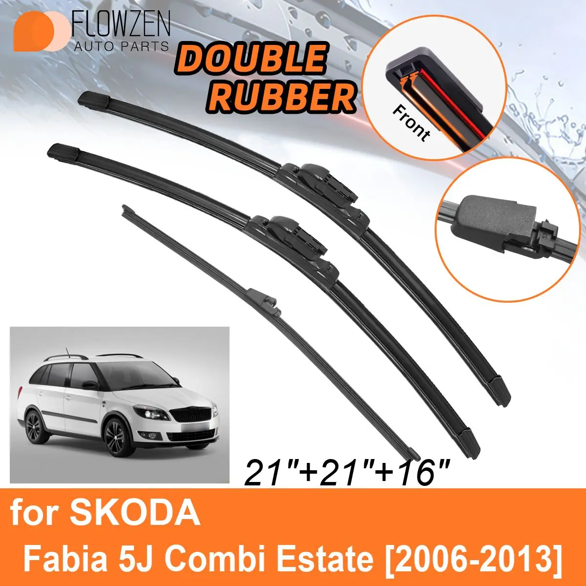 Double Rubber Car Wiper Blades for SKODA Fabia 5J Combi Estate 2006-2013 Rear Blades Accessories 2008 2009 2010 2011 2012 2013