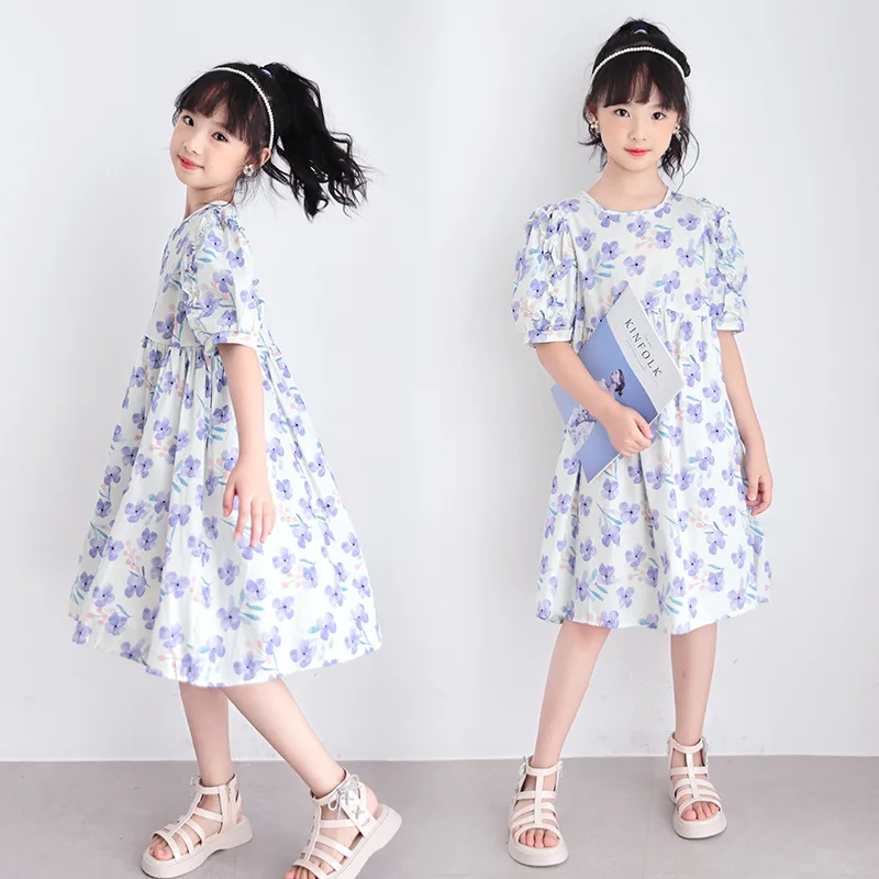 Korean Summer Teenager Girl One-piece Dress Junior Girl Small Floral Princess Dress School Girl Bubble Sleeve Elegant Dress