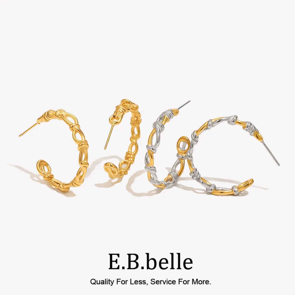 E.B.belle Zweifarbige Knoten-C-Ohrstecker 18K Vergoldeter Edelstahl-Ohrring Modischer Eleganter Wasserfester Damenschmuck