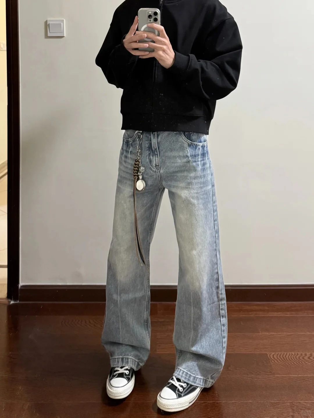 

Мужские джинсы Cleanfit из синего денима, осенне-зимние, широкие прямые брюки в стиле High Street, с принтом в виде молнии, премиум-класса