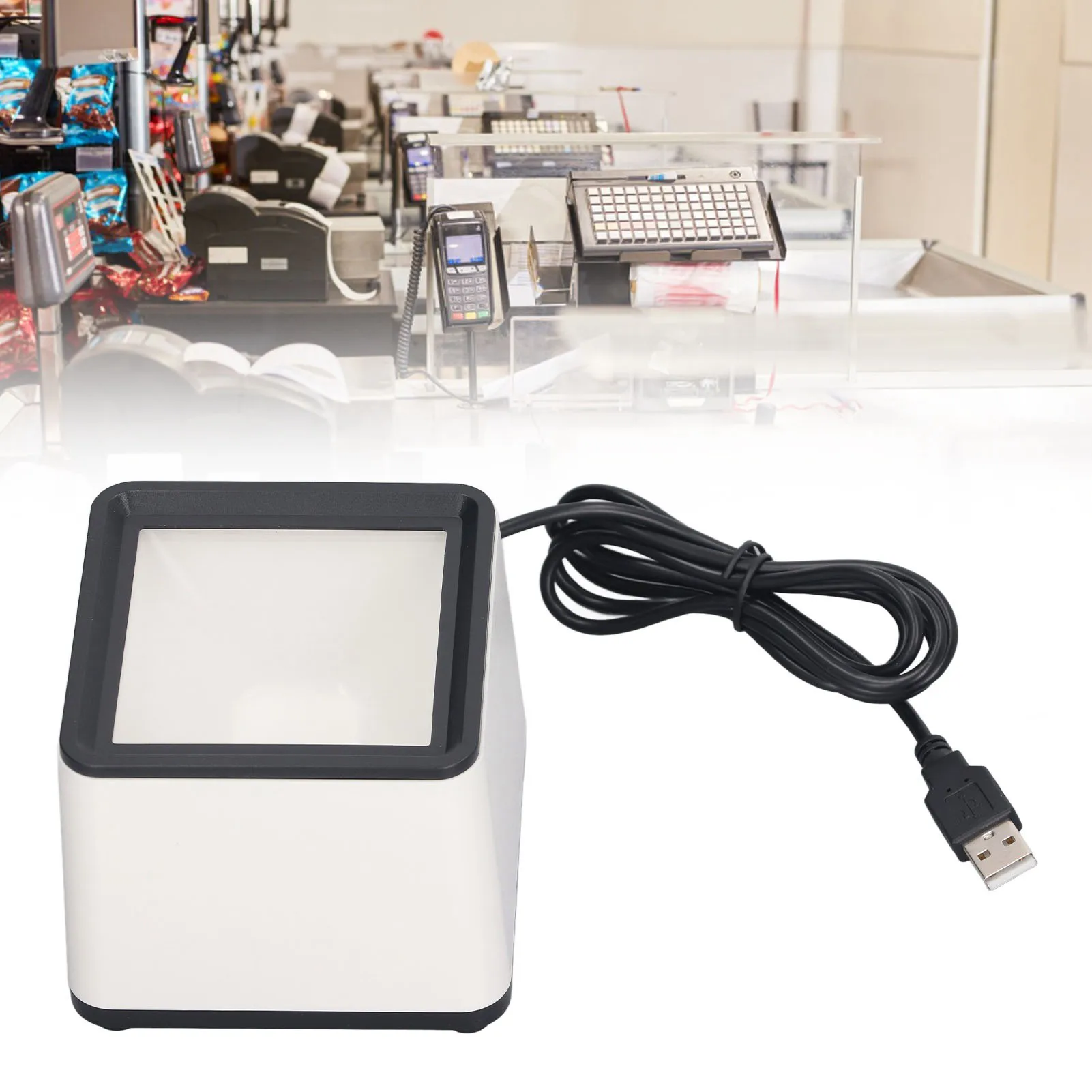 

Hands Barcode Scanner Desktop Barcode Scanner Voice Announcement Quick Response 2D Handled Barcode Reader for Business Stores