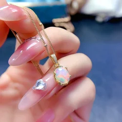 925 Sterling Silver Natural Opal Pendant Necklace Women's Jewelry with Free Shipping