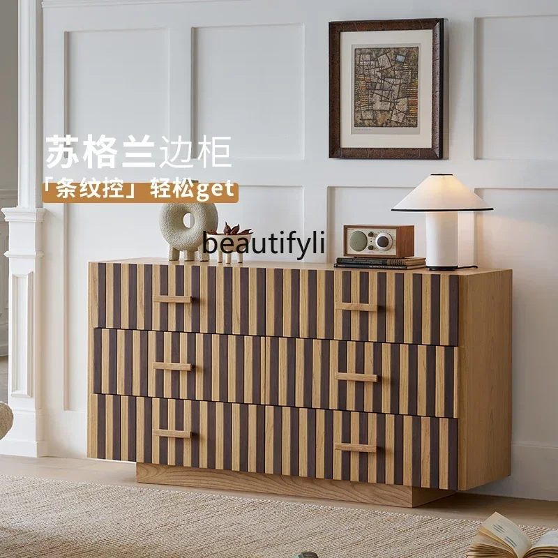

Retro medieval designer living room against the wall with solid wood storage and side cabinet #9338