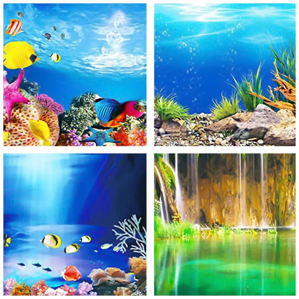 Aquarium Background Poster Ocean Self-adhesive Fish Tank Backdrop Sticker Decor