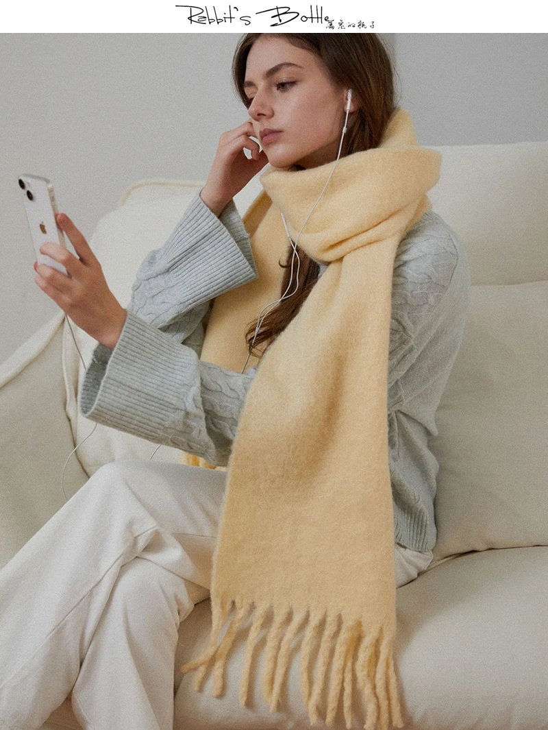 厚みのある冬用ウールスカーフ、無地カシミヤ、韓国風暖かいネックウォーマーショール、女性用冬ファッションアクセサリー