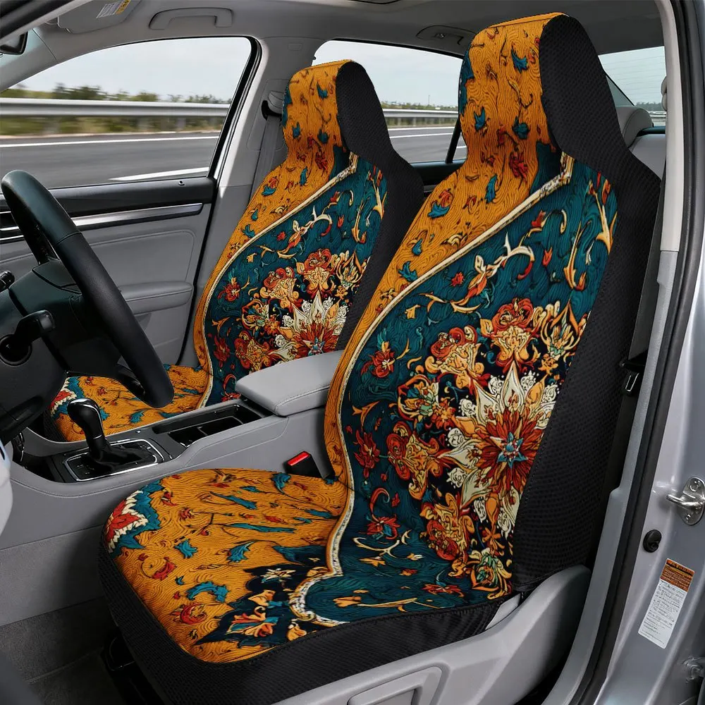 2pcs Stylish Arabesque Floral Mandala Design Front Covers | Perfect Fit For Single Front Car Seats, Enhances Car Interior With F