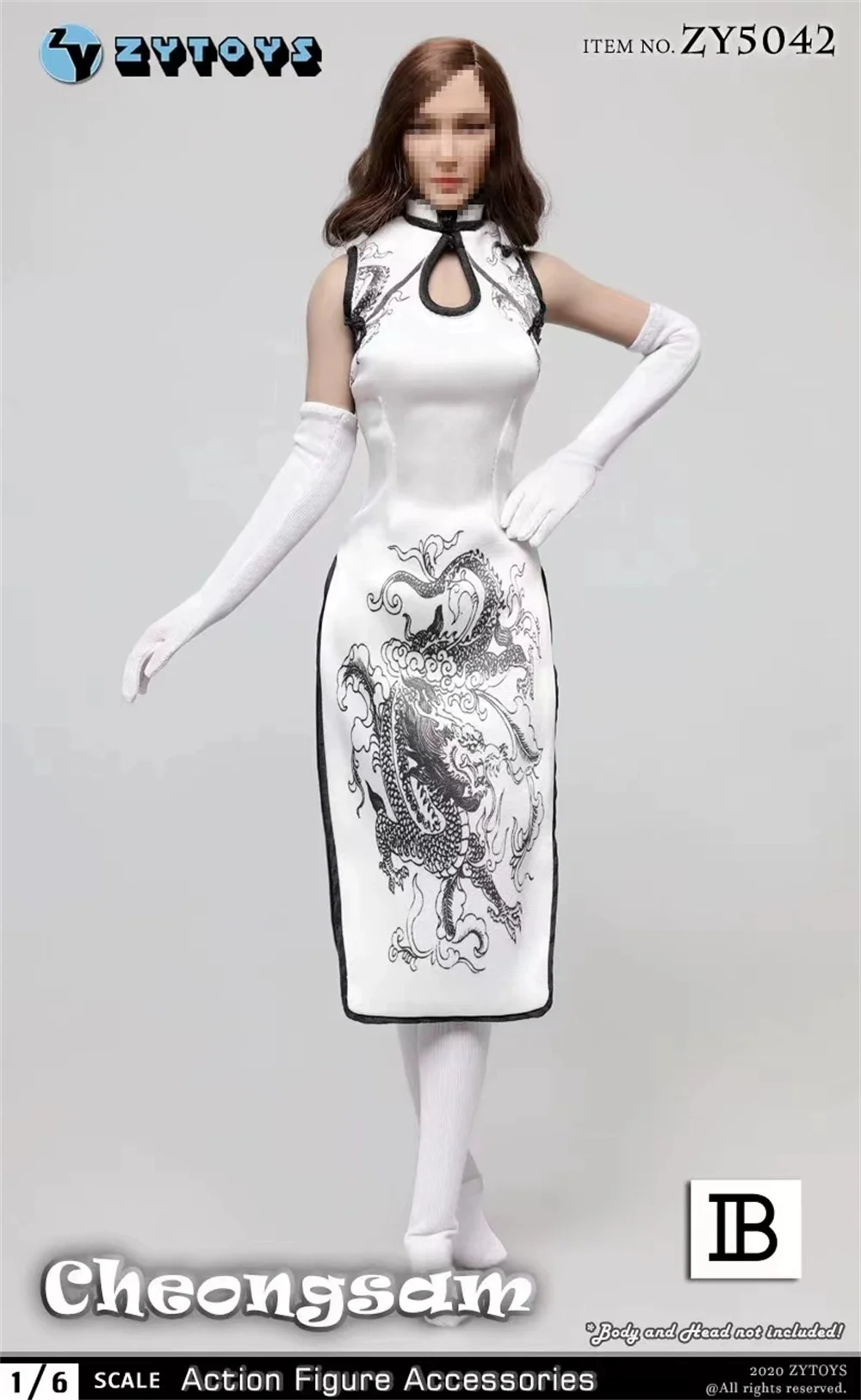 

ZYTOYS ZY5042 1/6 Scale Women's Clothes High Split Cheongsam Dress with White Dragon Pattern for 12'' Suit Action Figure