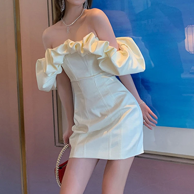Waist dress 2022 spring women's one-shoulder white French retro dress 2022 new spring summer  Slim  vintage  Sheath