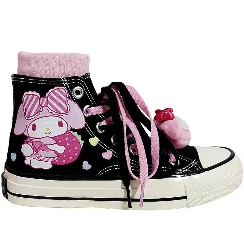 Anime My Melody 캔버스 신발 만화 캐주얼 학생 워킹 하이 탑 신발 성인 여성을위한 스포츠 플랫 신발