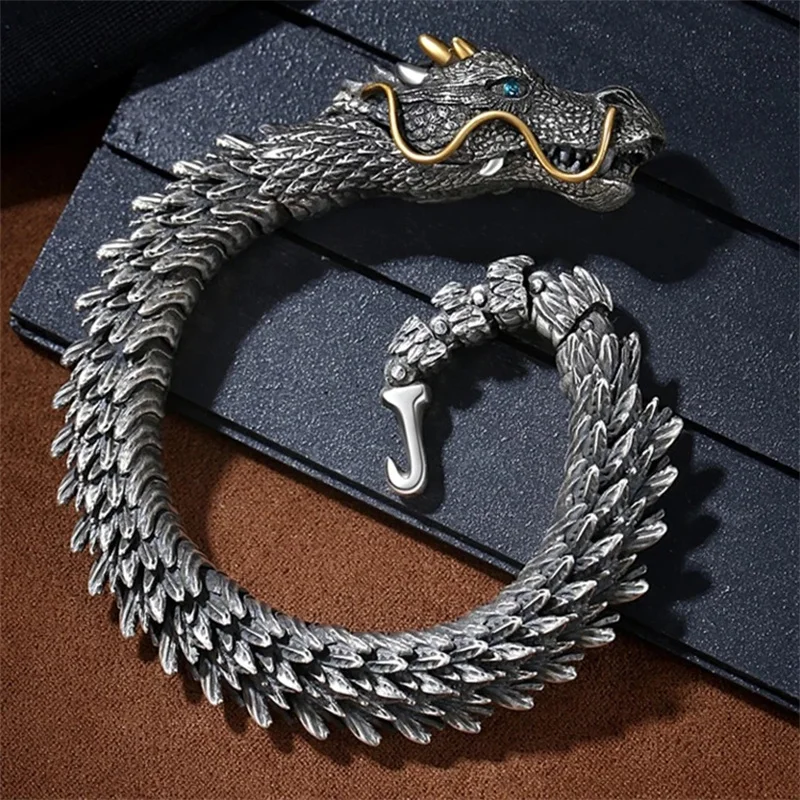 Vintage Punk Bracelet Men Bully Dragon Snake Stainless Steel Bracelet Fashion Jewelry Hip-hop Street Culture