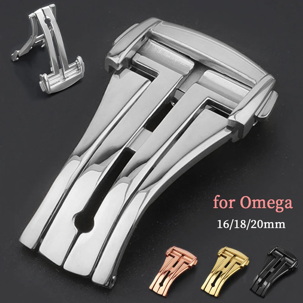 16mm 18mm 20mm Stainless Steel Watch Buckle for Omega Butterfly Button for Leather Rubber Watchband Deployment Clasp Accessories