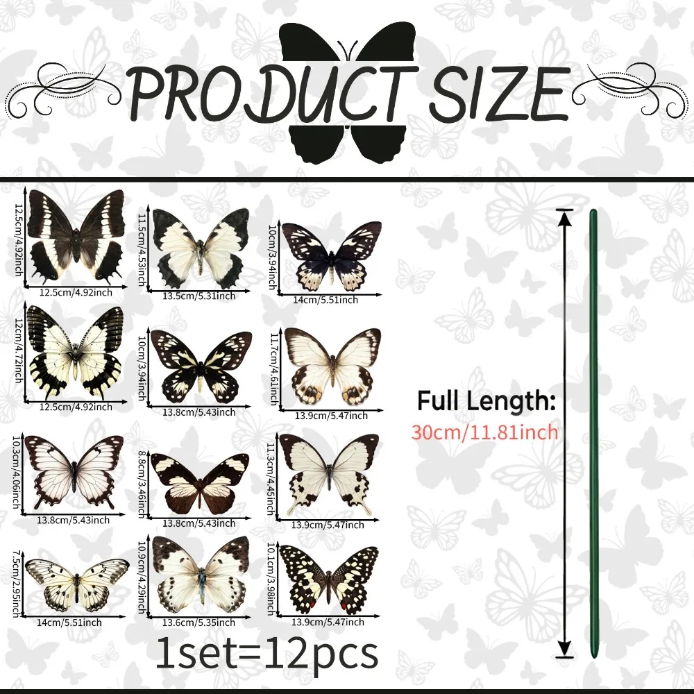 12PCS Multicolor Butterfly Garden Stakes 3D Butterfly Plastic Garden Butterfly Stakes Indoor Outdoor Photo Props