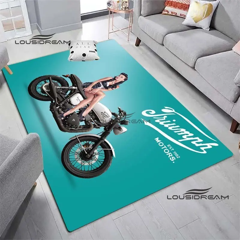 Retro Motorcycle Carpets and Rug 3D Printing Triumph Soft Carpet Floor Mat Living Room Bedroom Decorate Large Area Soft Carpet