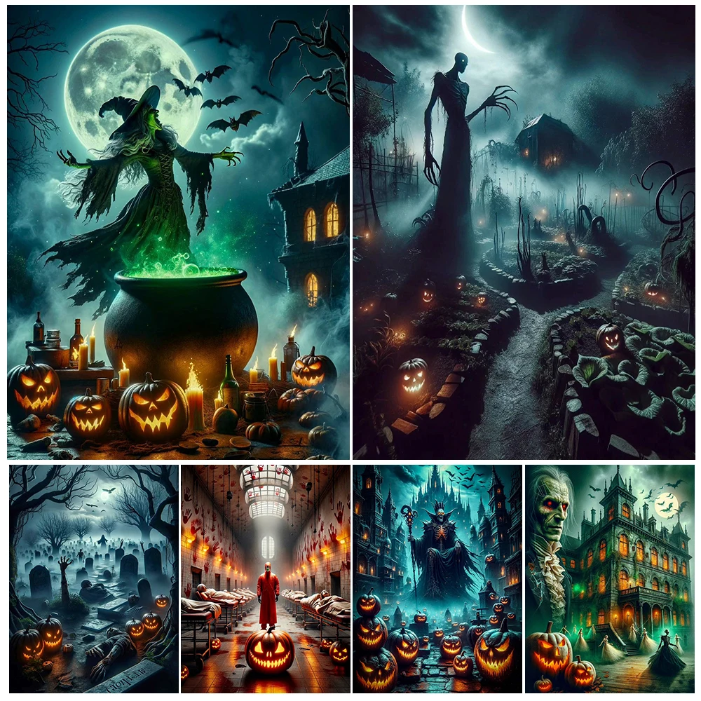 Devil Garden,Zombie Castle,Horror Ward,Abstract Wall Art Canvas Painting Witchcraft Demon Art Poster Print Home Decor Unframed