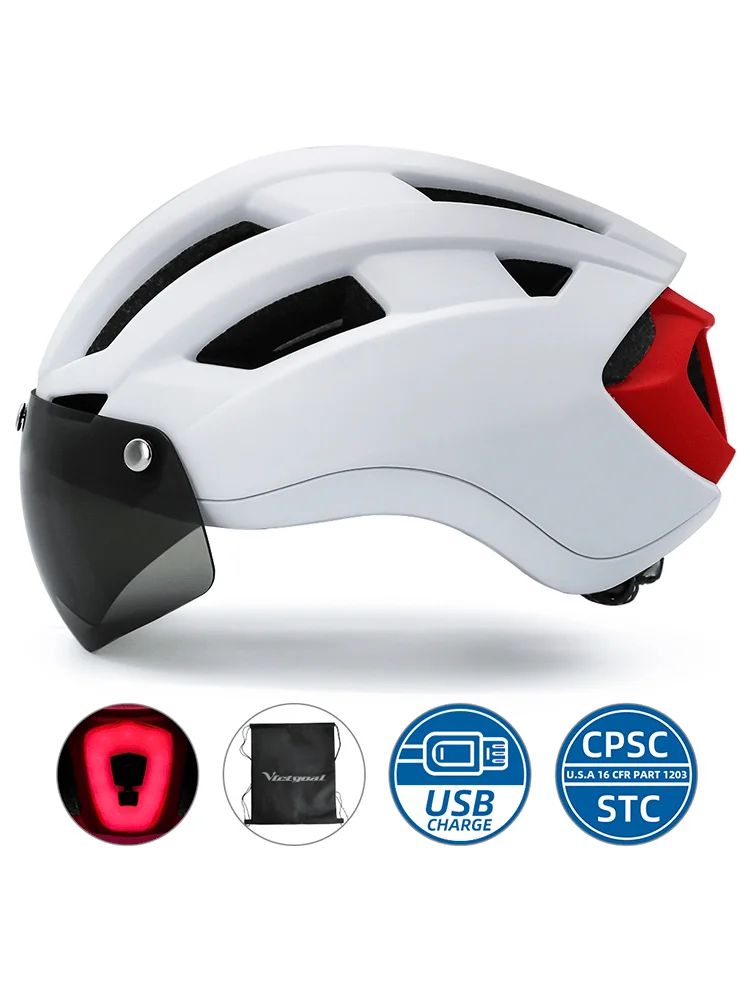 AliExpress Victgoal VICTGOAL MTB Road Bike Helmet with Goggles USB Rechargeable Light White Bicycle Helmet for Men Women Cycling Scooter Commuting
