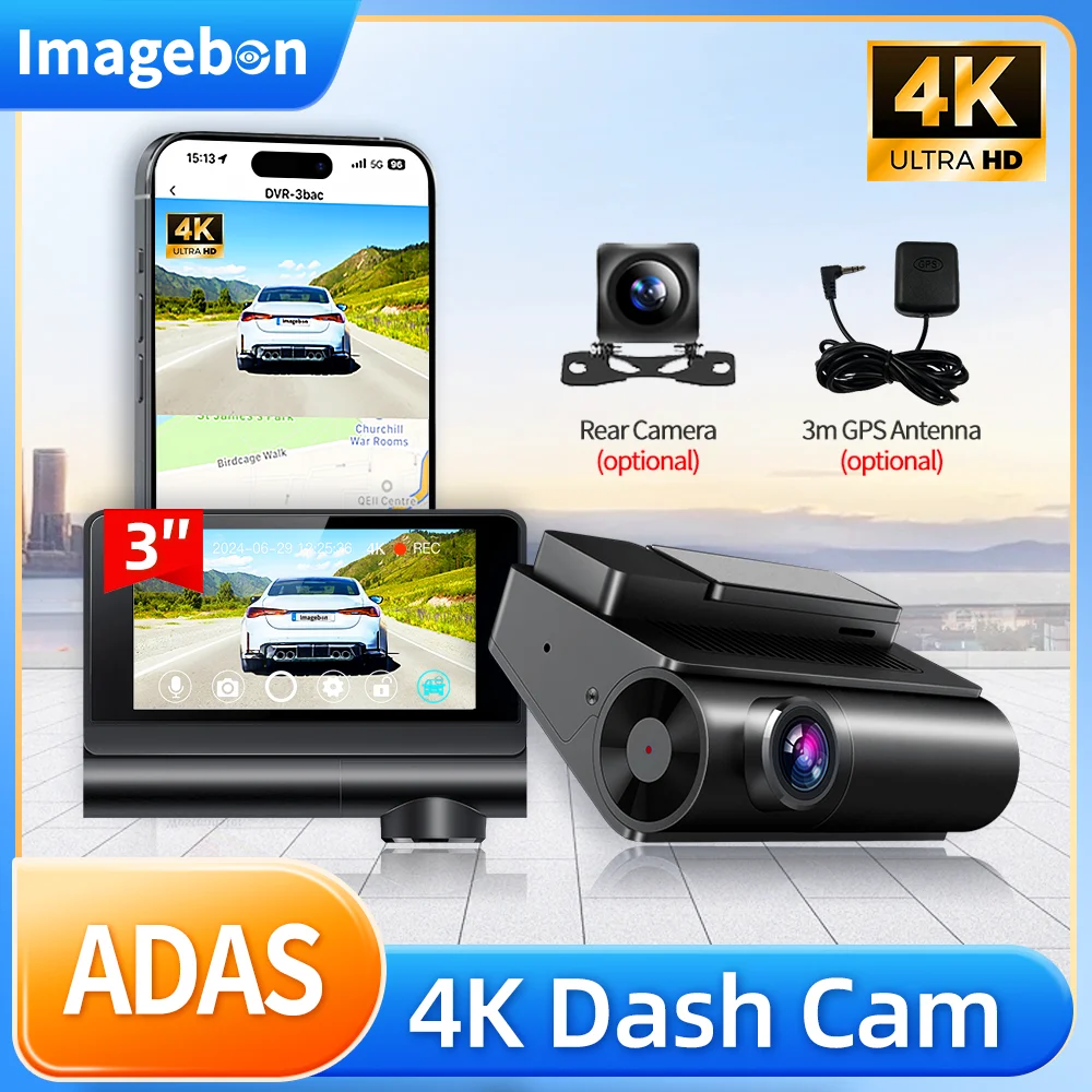 

Imagebon Q3 4K ADAS Dash Cam For Car DVR 3″ Dash Camera 24H Parking Monitoring Tracking Recording App Control