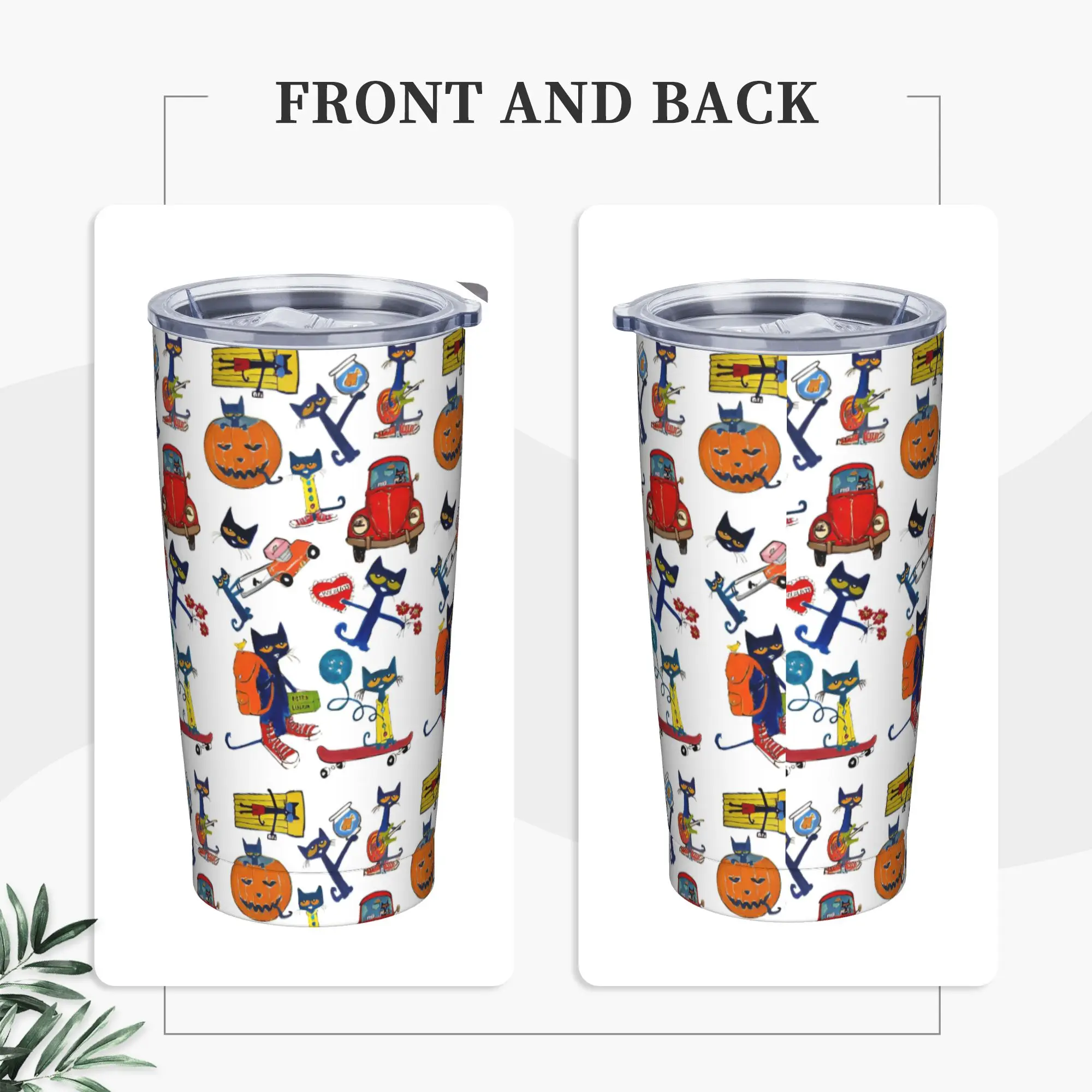 Pete the Cat Cartoon Insulated Tumbler with Lid Groovy Cat Vacuum Coffee Mugs Outdoor Travel  Bottle Cup, 20oz