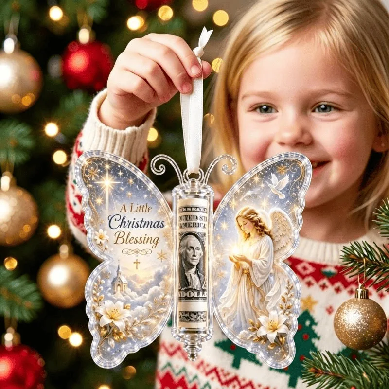 Porte-monnaie de Noël, ornement papillon en acrylique, pendentif pour sapin de Noël, porte-carte-cadeau, décoration à suspendre, cadeau de fête de fin d'année