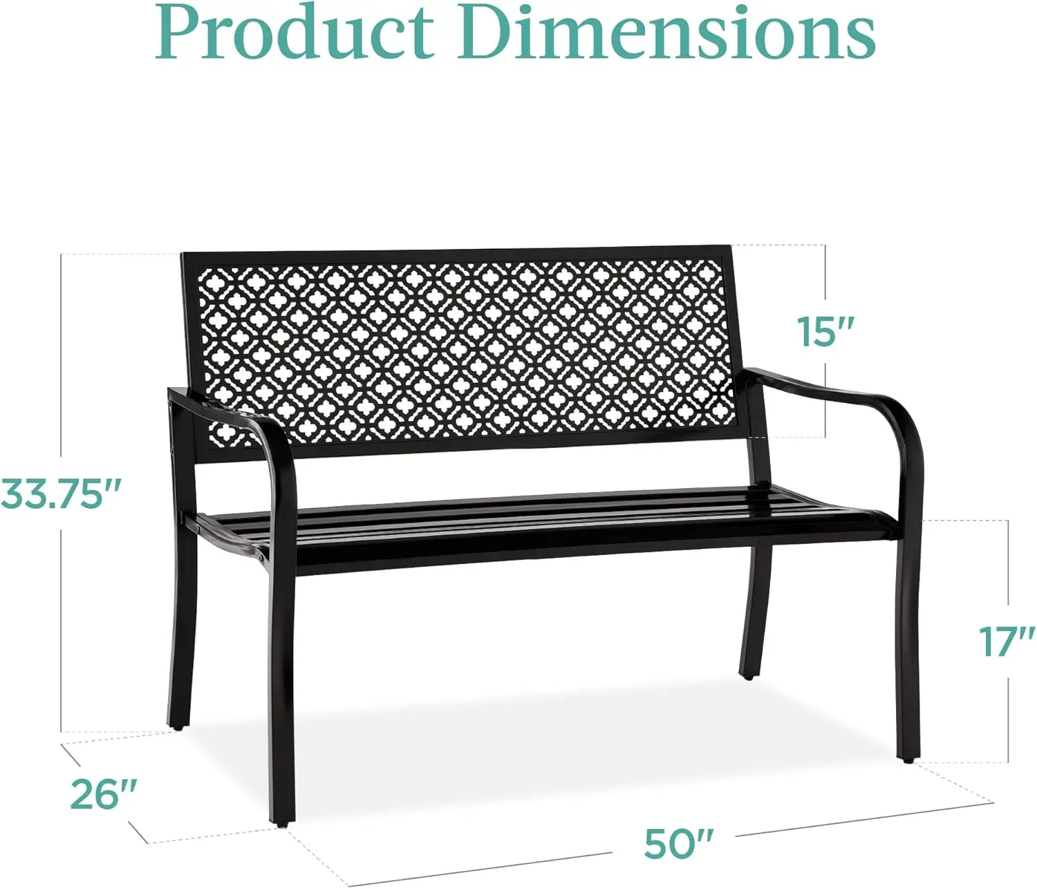 Choice Products Outdoor Bench 2-Person Metal Steel Benches Furniture for Garden, Patio, Porch, Entryway w/Geometric Backres