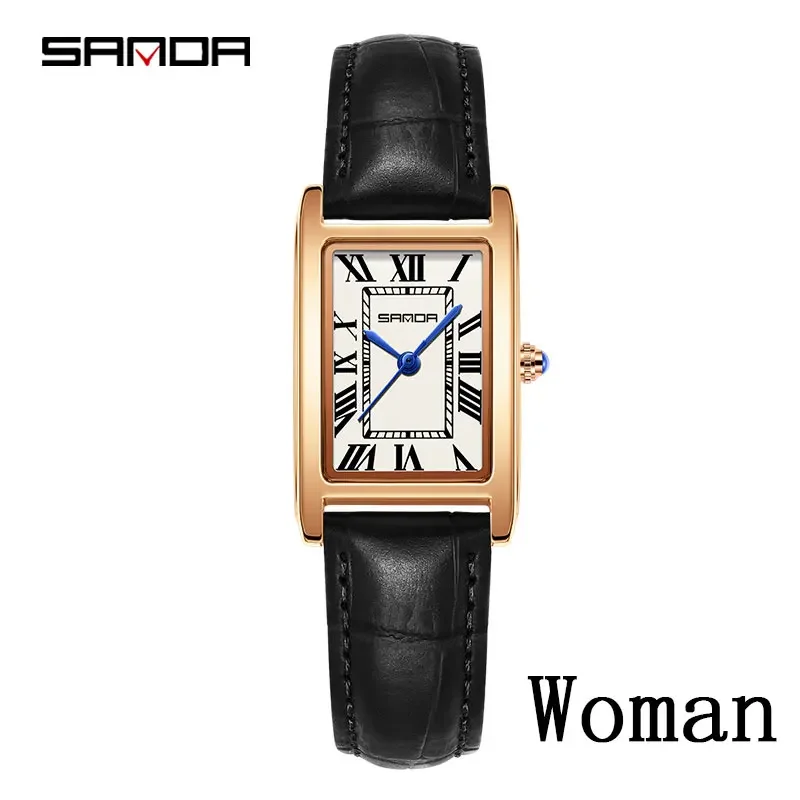 SANDA Luxe Tank Paar Horloge Slijtvaste Lederen Band Vierkante Wijzerplaat Waterdichte Sport Casual Vrouwen Mannen Quartz Horloges Reloj