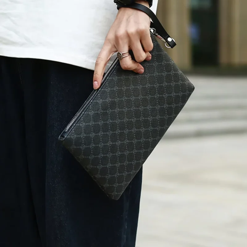 Men's Pu Leather Business Clutch Bag Large Capacity Wristlet Wallet Multi-purpose Coin Purse Hand Storage Bag