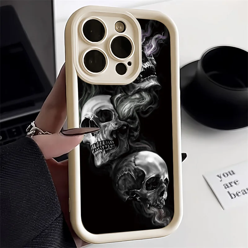 Einfarbige Totenkopf-Hülle für iPhone 13 11 15 14 Pro Max 12 XR XS 7 8 Plus SE 2020 13promax 14promax 15promax Silikon-Funda-Abdeckungen