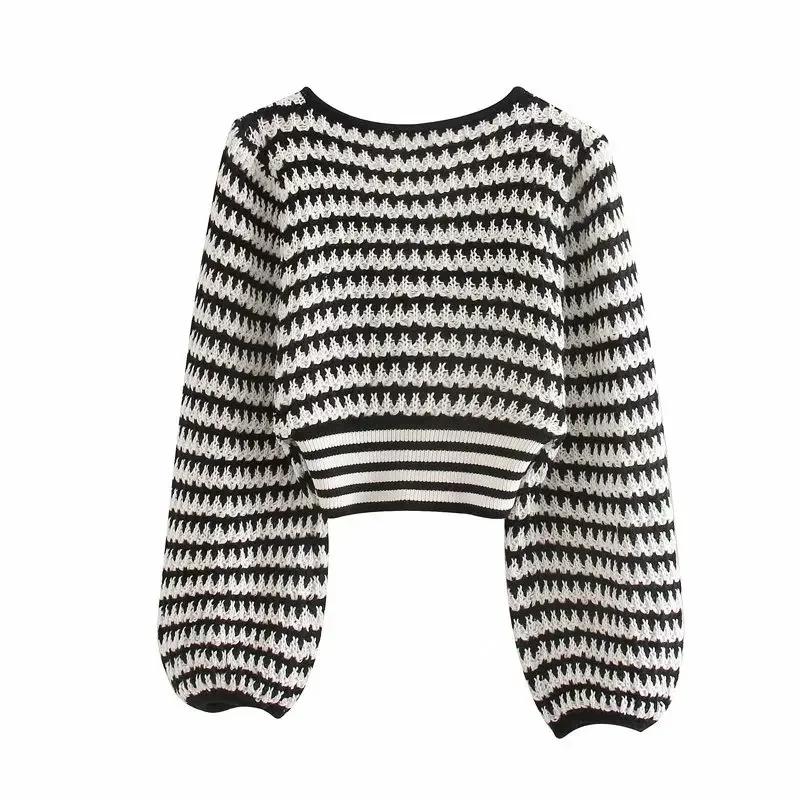 Suéter a rayas de Papá Noel para mujer, Top corto fino con cuello en V, jersey de manga larga de punto, tendencia de moda, otoño e invierno, 2022
