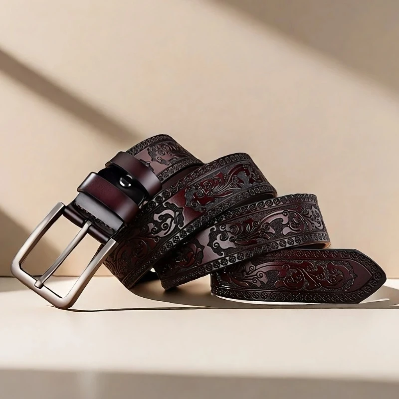 2026 PU-Leder Herren Retro Western Gürtel, Luxus Marken-Taillengürtel mit Legierungsschnalle, Robuster Jeansgürtel für Herren und Damen für den Alltag – Detail 2