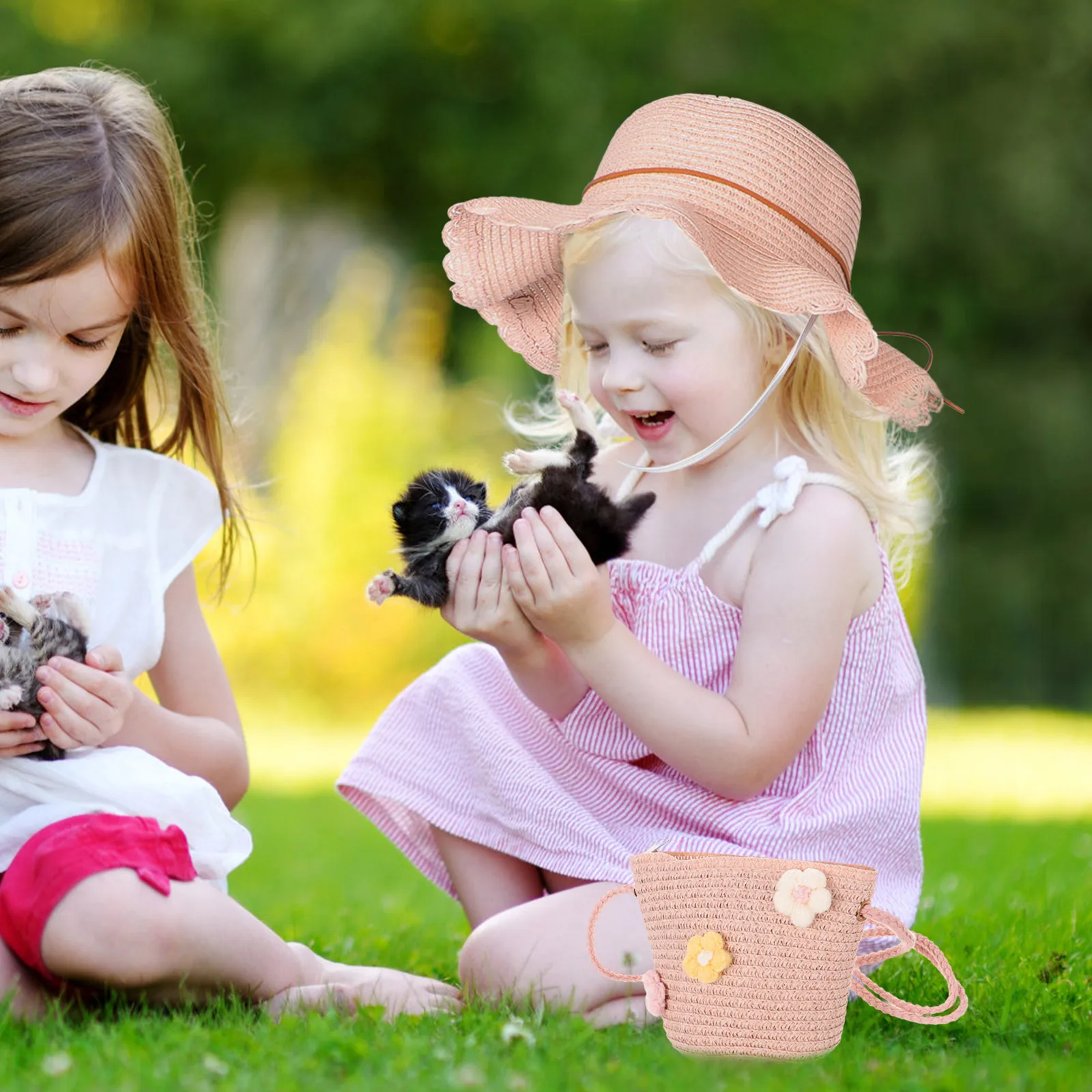

2 Pcs Baby Beach Hat and Diaper Bag Crushable Bucket Fedora Infant Straw Childs