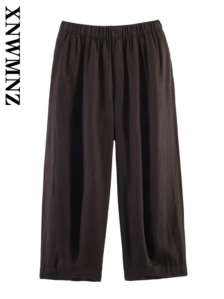 XNWMNZ 2026 Summer Lady Fashion  Versatile Linen long Long Pants Commuting Vintage Woman Casual Thin Loose Fit Wide Leg Pants
