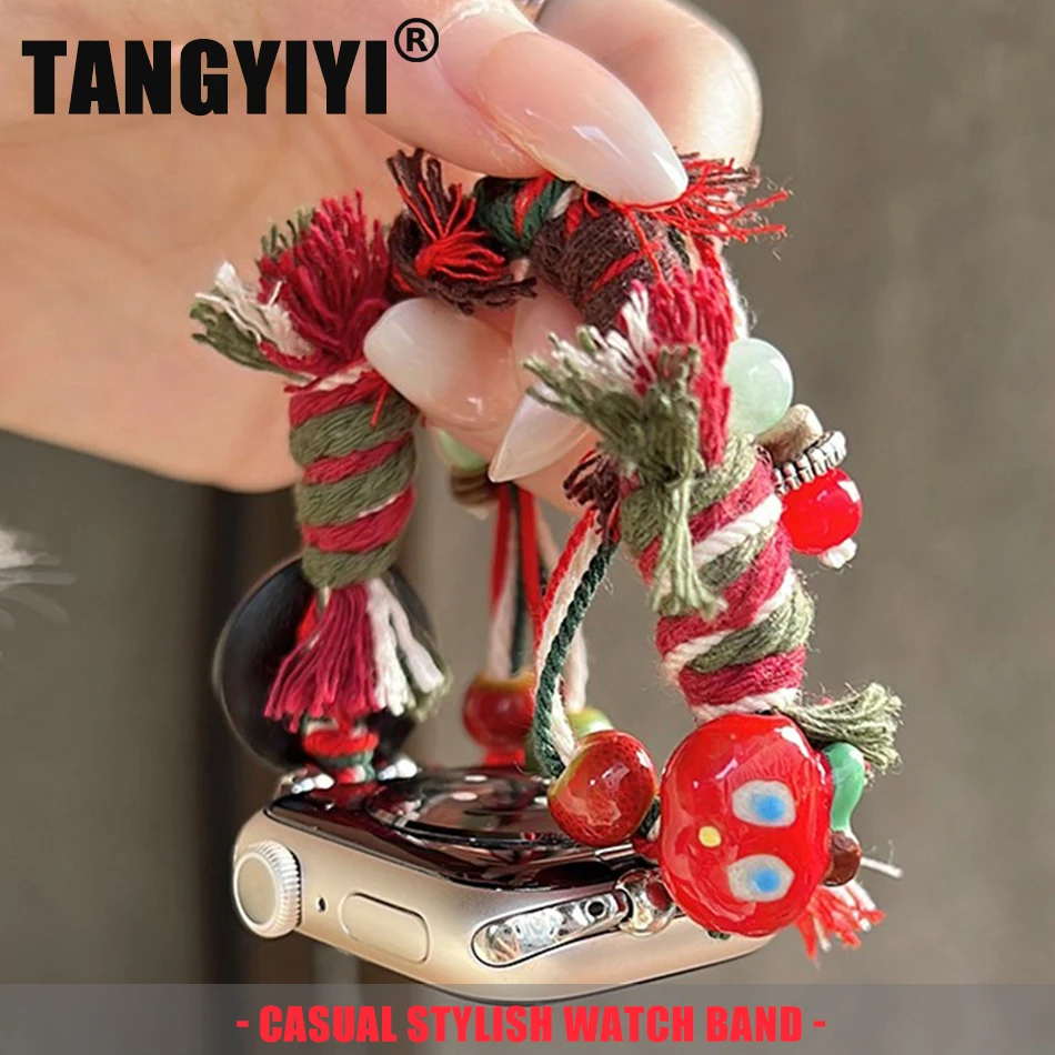 

Плетеный ремешок для Apple Watch Band S11 S10/9/8/7/6/SE/5/4/Ultra 2 3 IWatch 49/46/45/44/42/41/40/38 мм Рождественский браслет из бисера