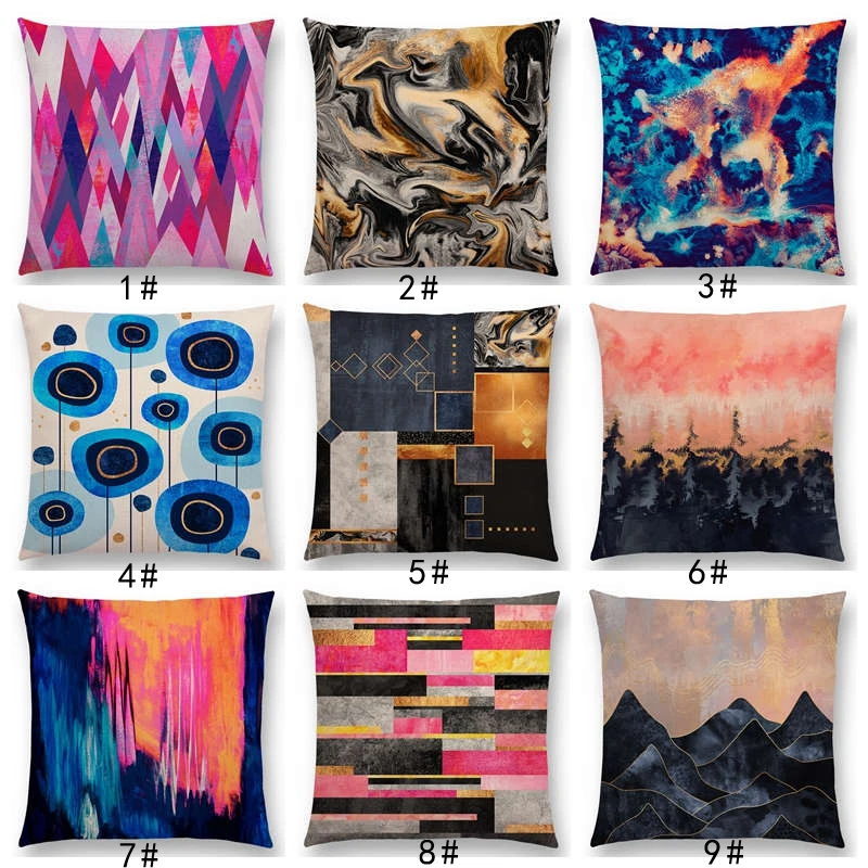 Latest Abstract Hills Magical Floral Fire Ice Forest Oceans Colorful Stripes Geometric Blocks Car Cushion Cover Sofa Pillow Case