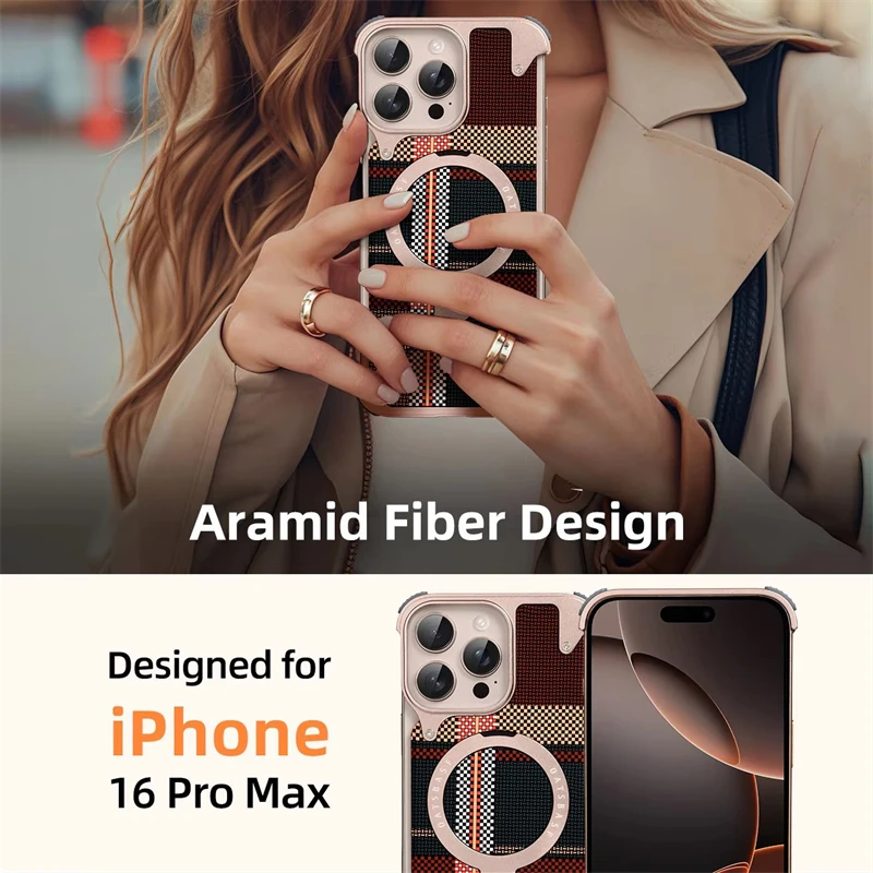 الإطار المعدني ألياف الكربون الملمس Magsafe حامل جراب هاتف آيفون 17 16 برو ماكس 17 الهواء الألومنيوم فرملس غطاء مقاوم للصدمات
