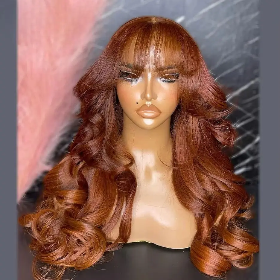 Ginger Wigs Body Wave Lace Frontal Wig With Bangs 13x4 HD Pre Plucked Hairline Transparent Heat Resistant Synthetic Hair Cosplay