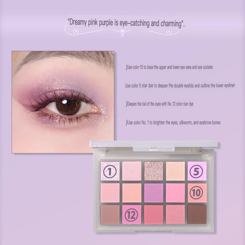 UCANBE Ice Mist Purple 15 لوحة ألوان المشاهير الإنترنت اشراق بيرليسسينت ماتي مقاوم للماء ماكياج العيون اليومي عينيه