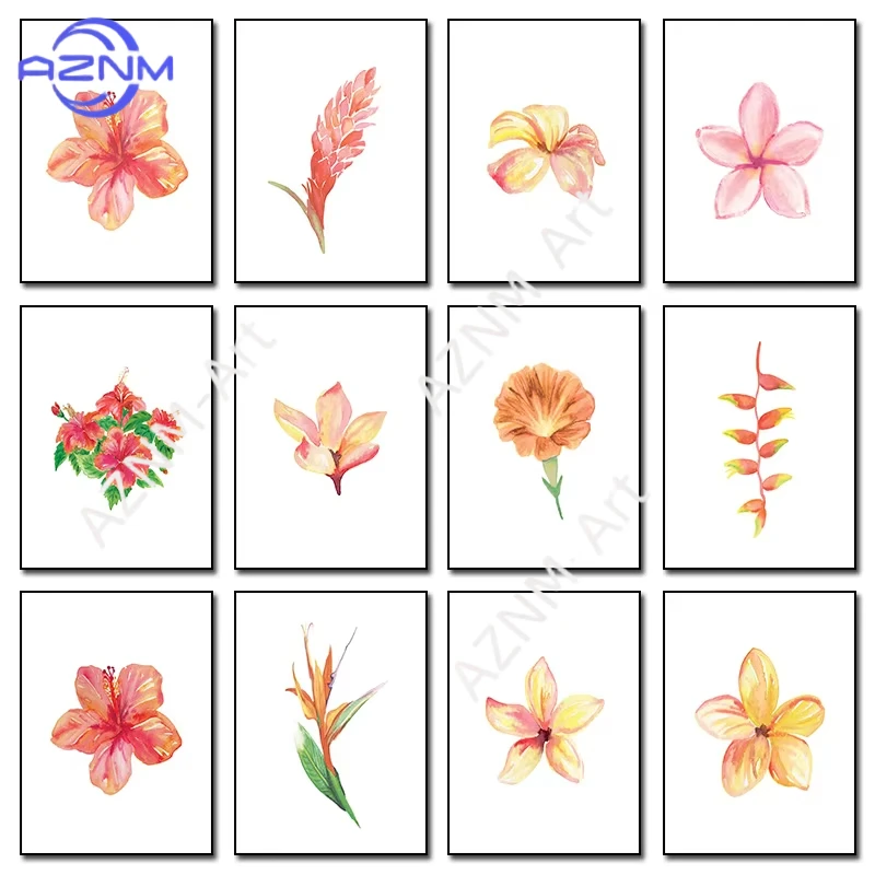 1 Stück Tropische Blumen Poster Hibiskus Frangipani Drucke Leinwanddruck Wandkunst Bild für Wohnzimmer Heim-Dekoration Geschenke