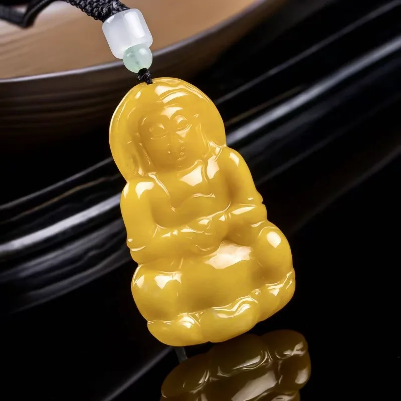 Real Natural Emerald Jade yellow Guanyin Bodhisattva Pendant Necklace Carved Jadeite Jewelry Fashion Amulet Gifts Certificate view 2