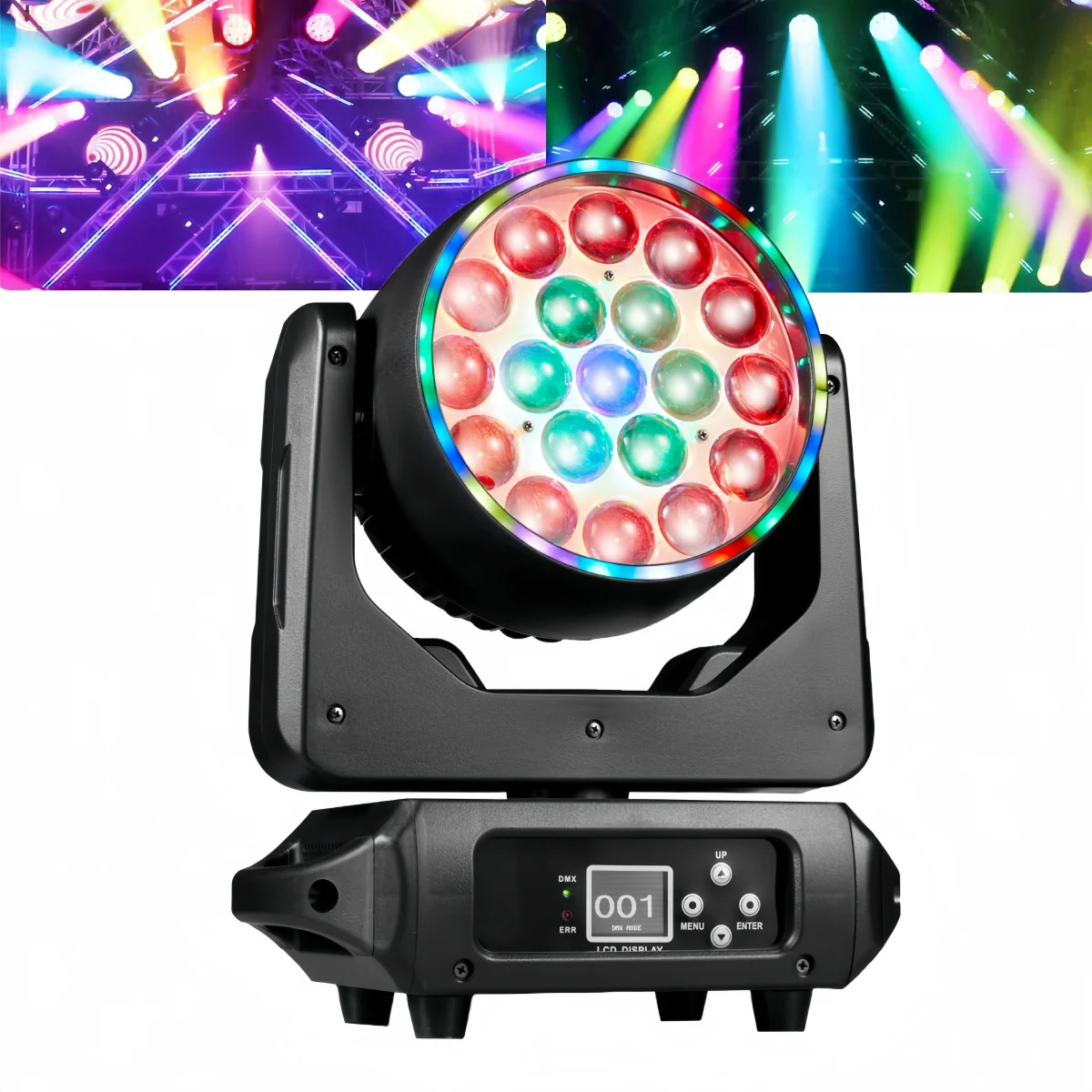 LED 19x15W RGBW haz de luz de lavado/Zoom profesional DJ/Bar LED luces de escenario máquina DMX512 efecto Halo control de círculo cabeza móvil