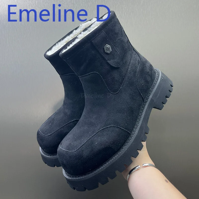 Thick Soled Warm Snow Boots Simple Ankle Sleeves Outdoor Workwear Cotton Shoes Short Plush Casual Versatile Short Boots