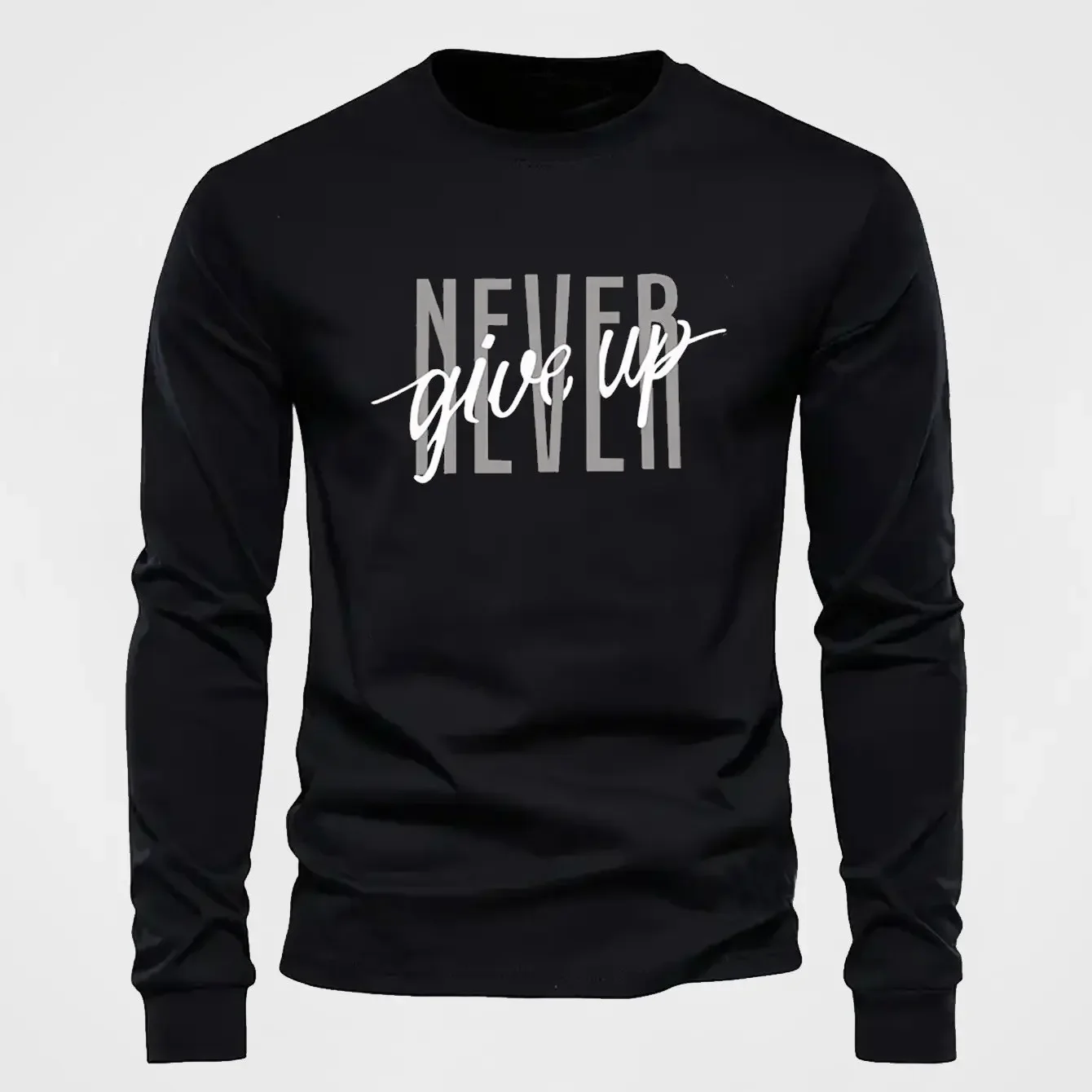 Mens Inspirational Slogan Print Crew Neck Long Sleeve T-Shirts Casual Soft Breathable Daily Athletic Streetwear Comfortable Pick