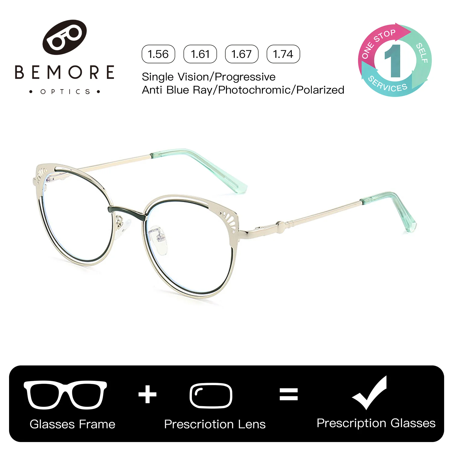 

BEMORE Retro Cat Eye Square Reading Glasses Woman Anti-Blue Light Photochromic Grey Optical Prescription Eyewear