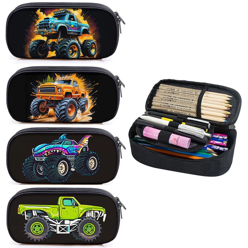 Cartoon Truck Print Cosmetic Case Pencil Bag Teenager Stationary Bags Pen Pencil Box School Supplies Gift